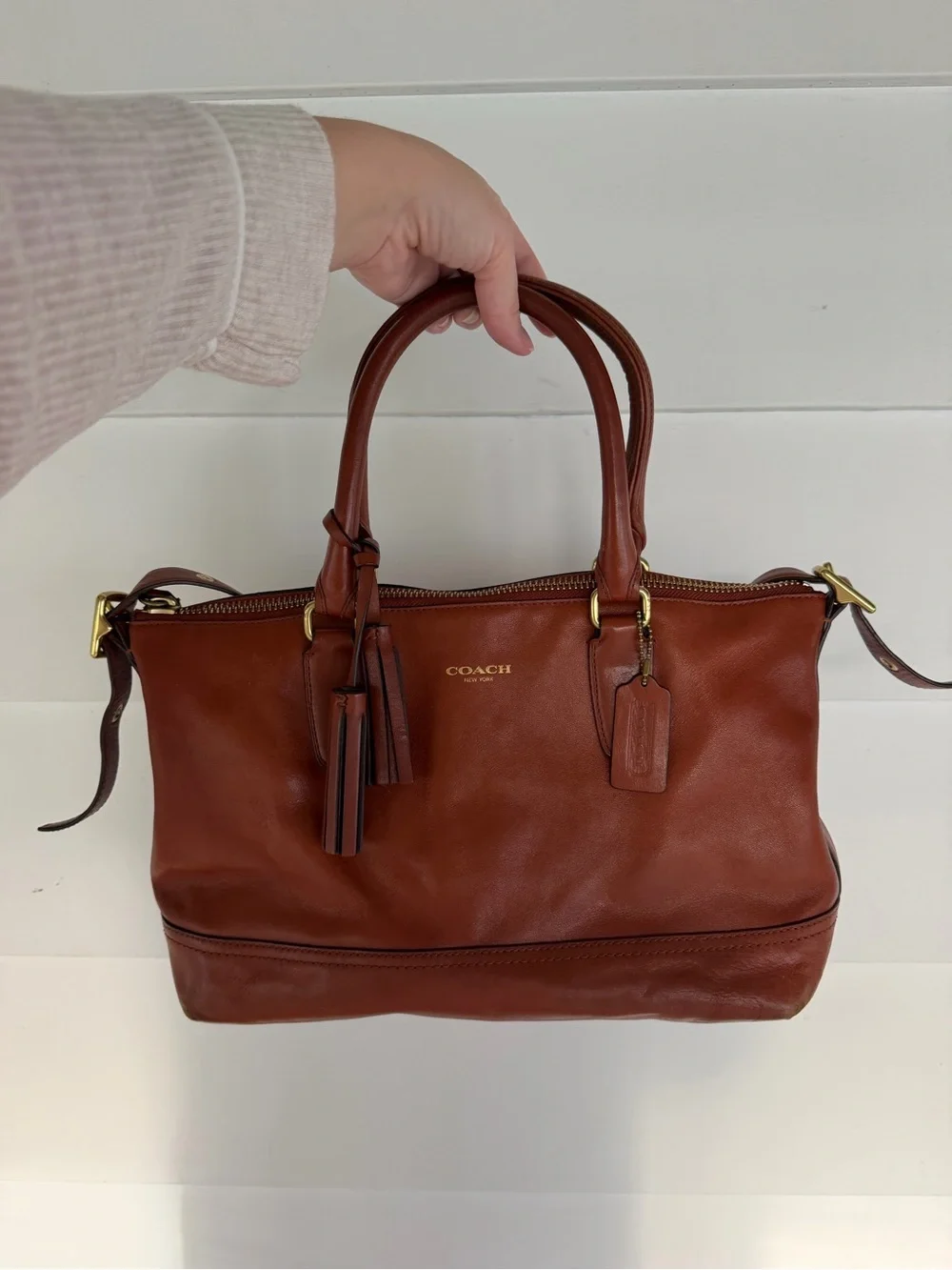 Coach Chestnut Brown Leather Shoulder Bag with Tassels